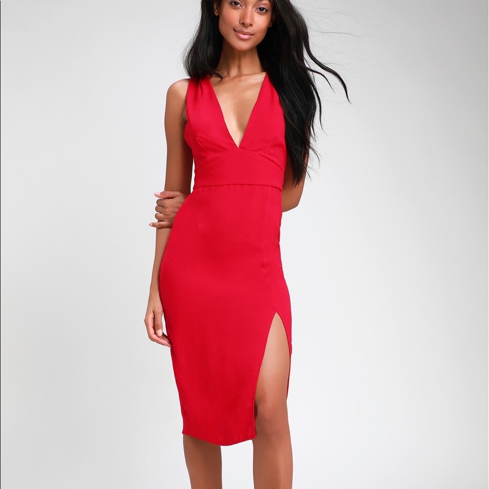 Idina Red Backless Bodycon Midi Dress